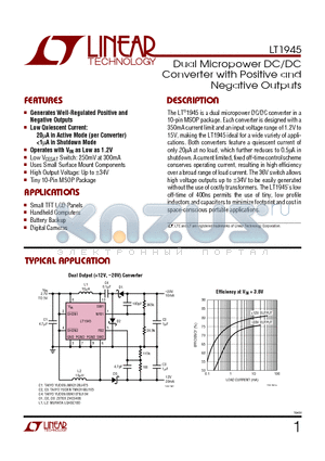 LQH3C4R7 datasheet - Dual Micropower DC/DC Converter with Positive and Negative Outputs