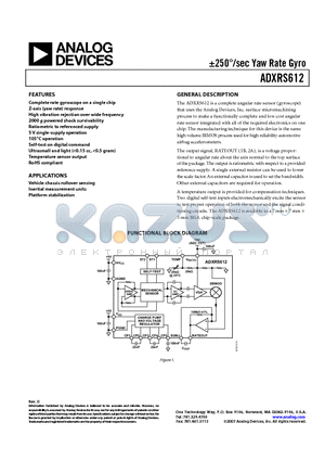 ADXRS612 datasheet - a250`/sec Yaw Rate Gyro