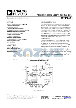 ADXRS642 datasheet - Vibration Rejecting a250`/s Yaw Rate Gyro
