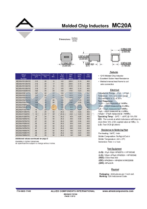 MC20A-R018M-RC datasheet - Molded Chip Inductors