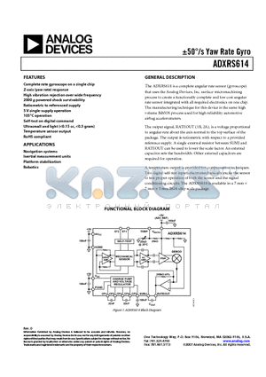 ADXRS614BBGZ-RL datasheet - a50`/s Yaw Rate Gyro