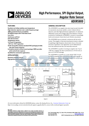 ADXRS800 datasheet - High Performance, SPI Digital Output, Angular Rate Sensor
