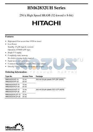 HM62832UHJP-15 datasheet - 256 k High Speed SRAM (32-kword 8-bit)