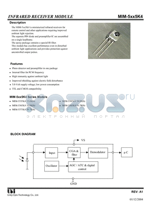 MIM-5565K4 datasheet - INFRARED RECEIVER MODULE