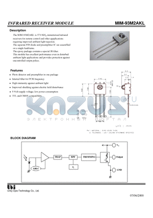 MIM-93M2AKL datasheet - INFRARED RECEIVER MODULE