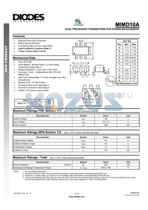 MIMD10A datasheet - DUAL PRE-BIASED TRANSISTORS FOR POWER MANAGEMENT