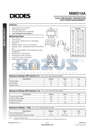 MIMD10A-7-F datasheet - DUAL PRE-BIASED TRANSISTORS FOR POWER MANAGEMENT