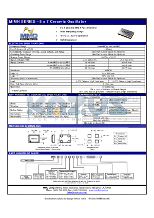 MIMH3025AM datasheet - 5 x 7 Ceramic Oscillator