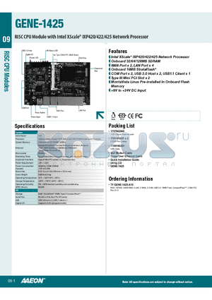 GENE-1425 datasheet - Intel XScale^ IXP420/422/425 Network Processor