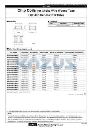 LQH43CN100K03 datasheet - Chip Coils for Choke Wire Wound Type