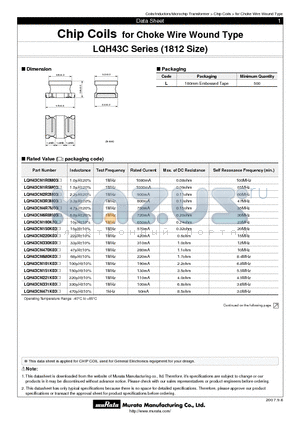 LQH43CN331K03 datasheet - Chip Coils for Choke Wire Wound Type