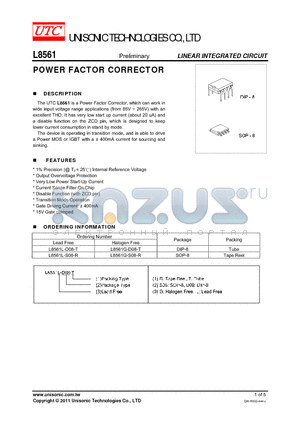 L8561G-D08-T datasheet - POWER FACTOR CORRECTOR