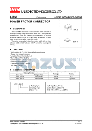 L8561G-S08-R datasheet - POWER FACTOR CORRECTOR