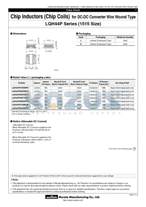 LQH44P datasheet - Chip Inductors (Chip Coils) for DC-DC Converter Wire Wound Type