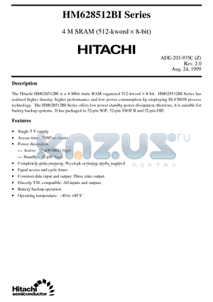 HM628512BLTTI-7 datasheet - 4 M SRAM (512-kword x 8-bit)