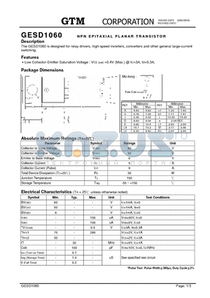 GESD1060 datasheet - NPN EPITAXIAL PLANAR TRANSISTOR