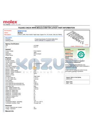 AE-3094-16AG datasheet - 2.50mm (.098) Pitch Header, Right Angle, Square Pin, 16 Circuits, Gold (Au) Plating