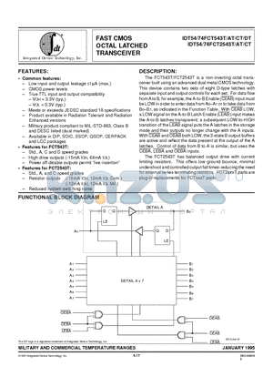 IDT54FCT543DTPB datasheet - FAST CMOS OCTAL LATCHED TRANSCEIVER