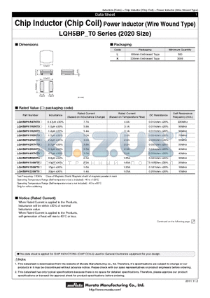 LQH5BPN1R2NT0P datasheet - Chip Inductor (Chip Coil) Power Inductor (Wire Wound Type)