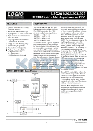 L8C201JI12 datasheet - 512/1K/2K/4K x 9-bit Asynchronous FIFO