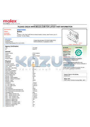 AE-6410-05A datasheet - 2.54mm (.100) Pitch KK^ Wire-to-Board Header, Vertical, with Friction Lock, 5 Circuits, Tin (Sn) Plating