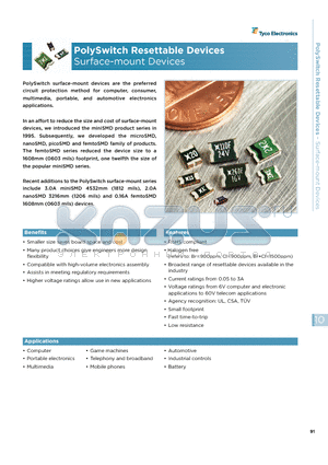 MINISMDE190F datasheet - PolySwitch Resettable Devices Surface-mount Devices
