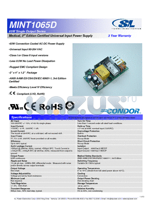 MINT1065D datasheet - 65W Single Output Series