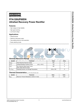 FFA120UP60DN datasheet - Ultrafast Recovery Power Rectifier