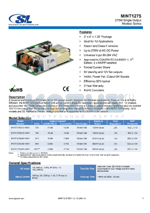 MINT1275A1214K01 datasheet - 275W Single Output Medical Series