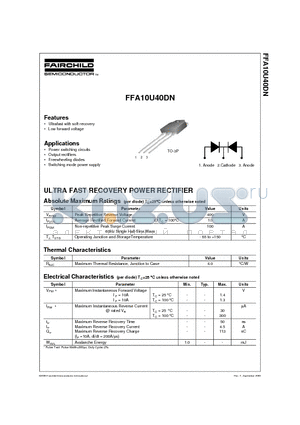 FFA10U40DN datasheet - ULTRA FAST RECOVERY POWER RECTIFIER