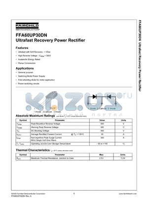 FFA60UP30DN datasheet - Ultrafast Recovery Power Rectifier