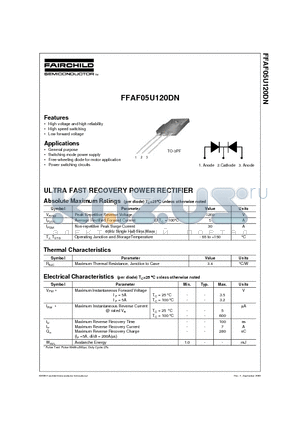 FFAF05U120DN datasheet - ULTRA FAST RECOVERY POWER RECTIFIER