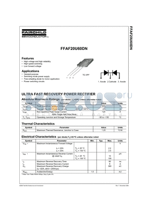 FFAF20U60DN datasheet - ULTRA FAST RECOVERY POWER RECTIFIER