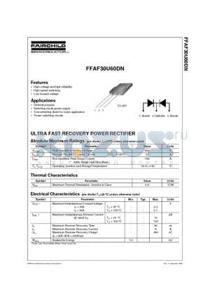 FFAF30U60 datasheet - ULTRA FAST RECOVERY POWER RECTIFIER