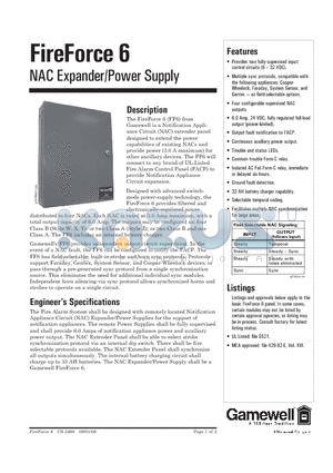 FF6 datasheet - NAC Expander/Power Supply
