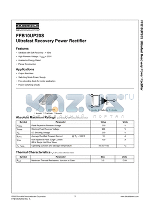 FFB10UP20S datasheet - Ultrafast Recovery Power Rectifier
