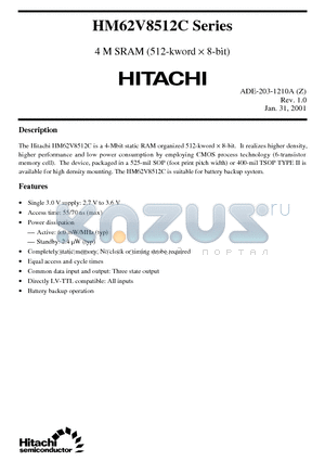 HM62V8512CLRR-7SL datasheet - 4 M SRAM (512-kword x 8-bit)