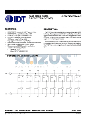 IDT54FCT574ASOB datasheet - FAST CMOS OCTAL D REGISTERS (3-STATE)