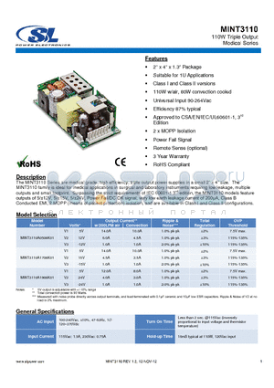 MINT3110A1708K01 datasheet - 110W Triple Output Medical Series