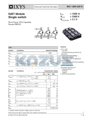 MIO1200-33E10 datasheet - IGBT Module Single switch