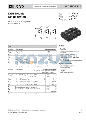 MIO1200-33E11 datasheet - IGBT Module Single switch