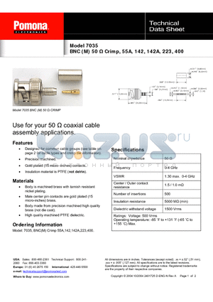 7035 datasheet - BNC (M) 50 Y Crimp