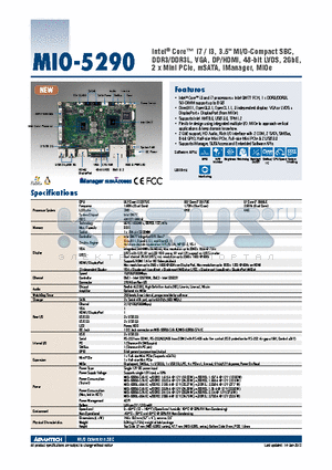 MIO-5290U-S7A1E datasheet - Intel^ Core i7 / i3, 3.5