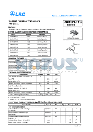 L9012PLT3G datasheet - General Purpose Transistors PNP Silicon