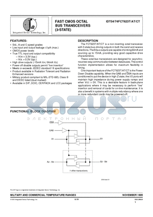 IDT54FCT623CTP datasheet - FAST CMOS OCTAL BUS TRANSCEIVERS (3-STATE)