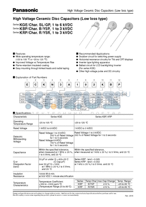 ECK-A3D102KBP datasheet - High Voltage Ceramic Disc Capacitors (Low loss type)