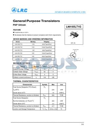 L9015RLT1G datasheet - General Purpose Transistors