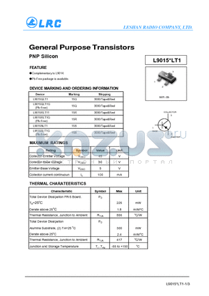 L9015SLT1 datasheet - General Purpose Transistors PNP Silicon