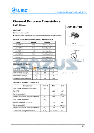 L9015SLT1G datasheet - General Purpose Transistors