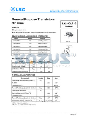 L9015SLT1G datasheet - General Purpose Transistors PNP Silicon